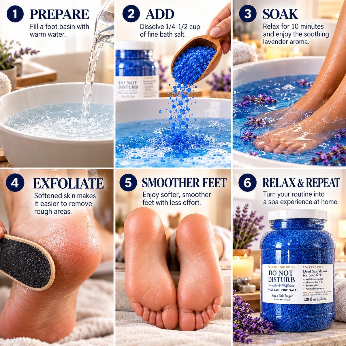 Pedi Bath Fine Salt — Lavender & Wildflower Dead Sea Foot Soak,
