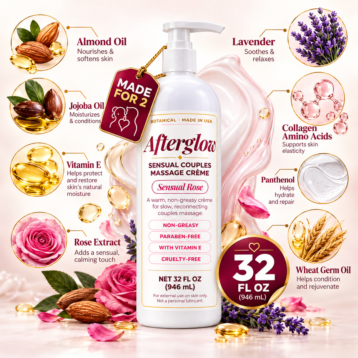 Afterglow — Sensual Couples Massage Crème + The Couples' Touch Ritual (Bonus Guide)