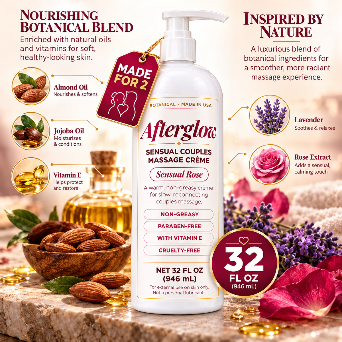 Afterglow — Sensual Couples Massage Crème + The Couples' Touch Ritual (Bonus Guide)