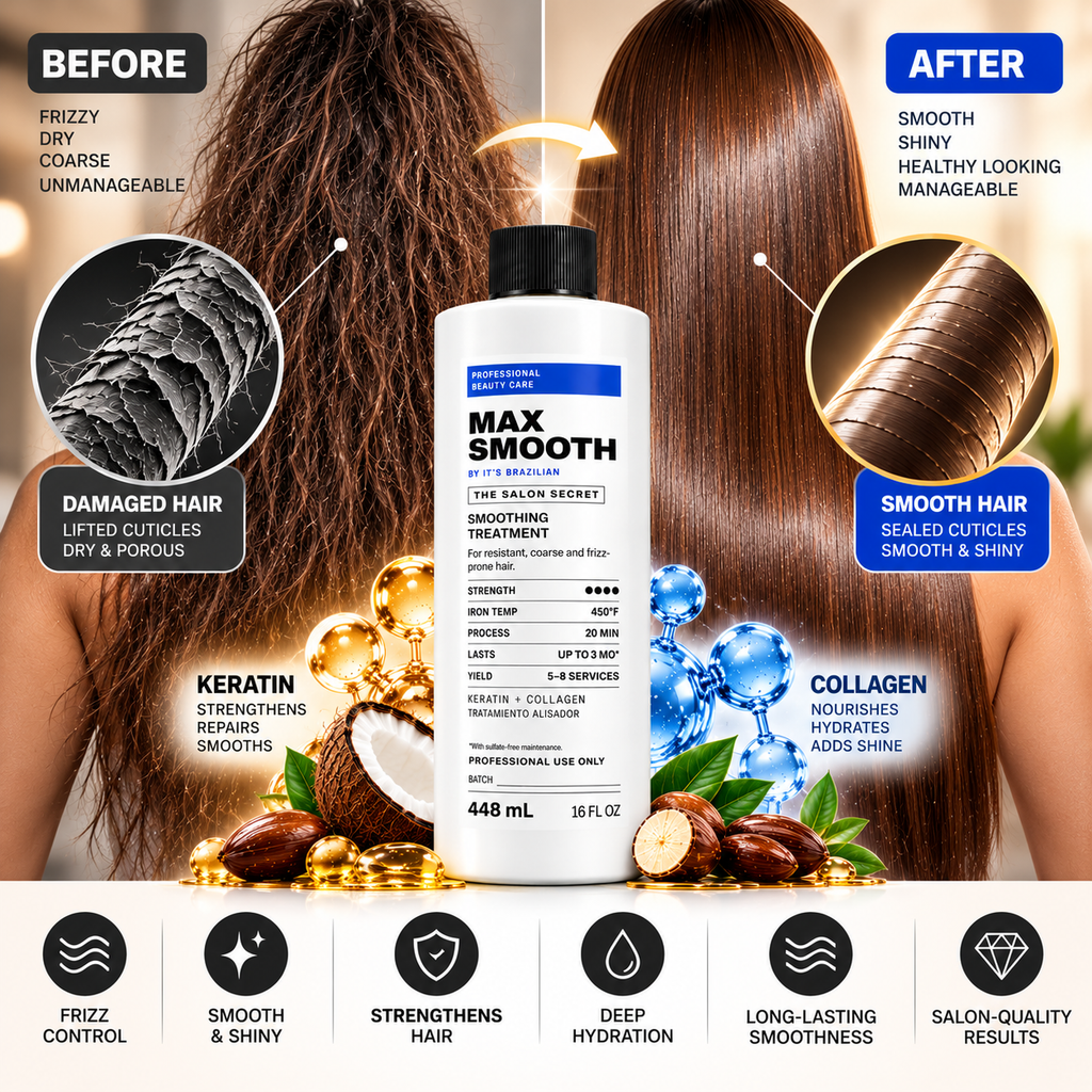 MAX SMOOTH by It's Brazilian — Brazilian Keratin Smoothing Treatment (Alisador) + FREE 450°F Leave-In