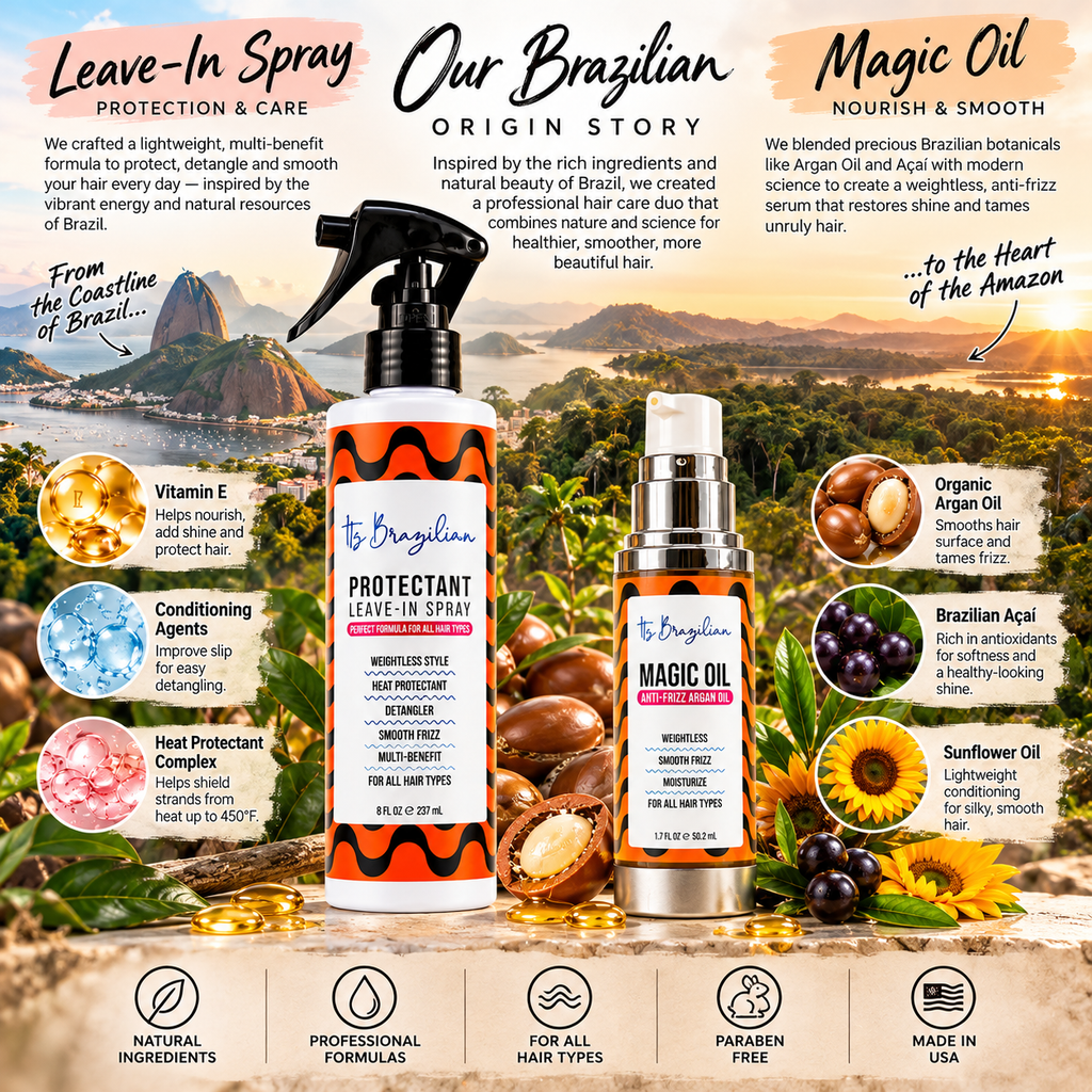 It's Brazilian Smooth Duo — Vitamin-E Leave-In Spray + Argan & Açaí Oil Serum (2-Step Frizz & Shine Ritual)
