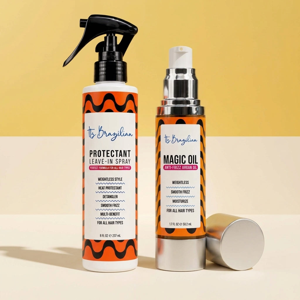 It's Brazilian Smooth Duo — Vitamin-E Leave-In Spray + Argan & Açaí Oil Serum (2-Step Frizz & Shine Ritual)