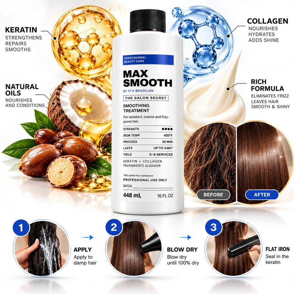 MAX SMOOTH by It's Brazilian — Brazilian Keratin Smoothing Treatment (Alisador) + FREE 450°F Leave-In
