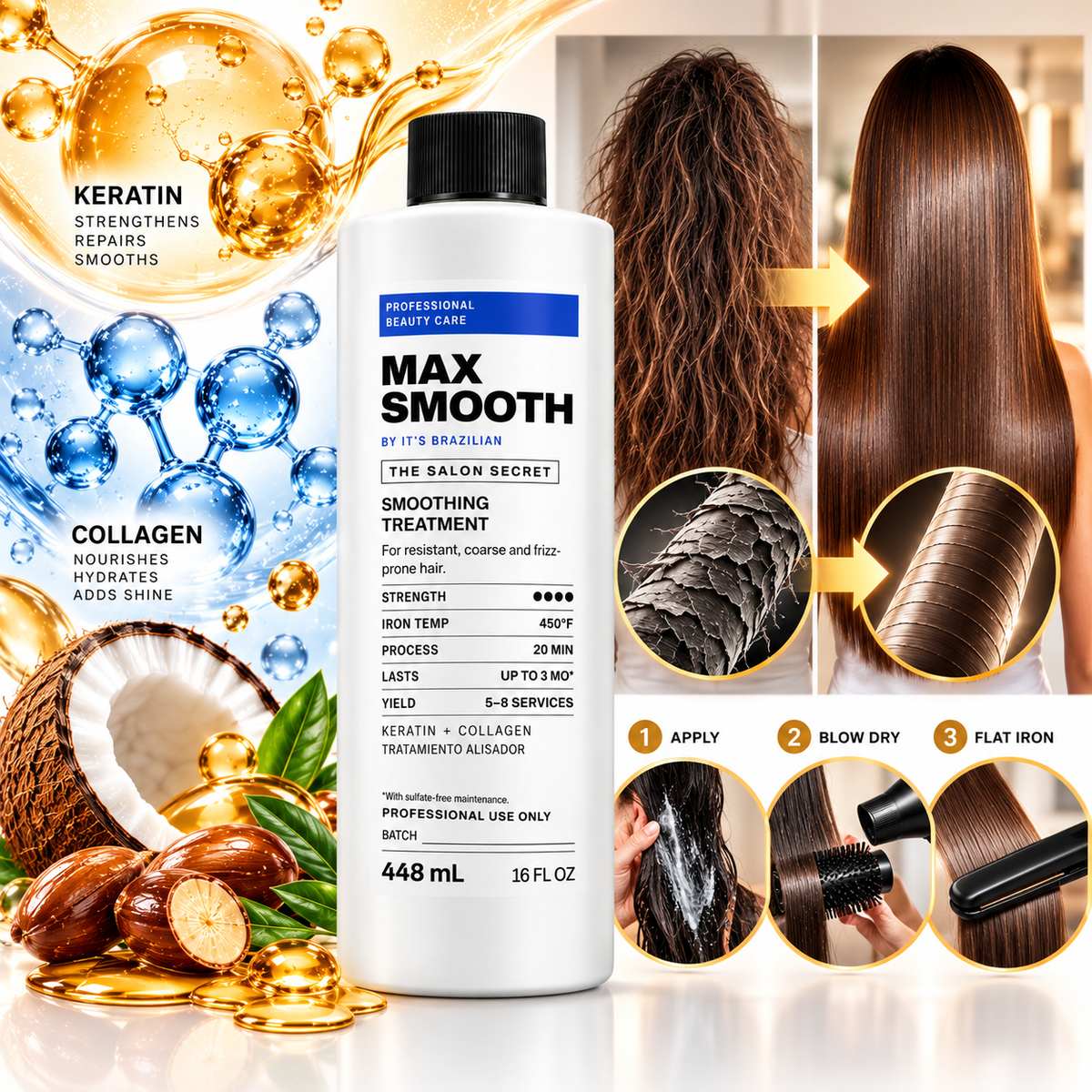 MAX SMOOTH by It's Brazilian — Brazilian Keratin Smoothing Treatment (Alisador) + FREE 450°F Leave-In