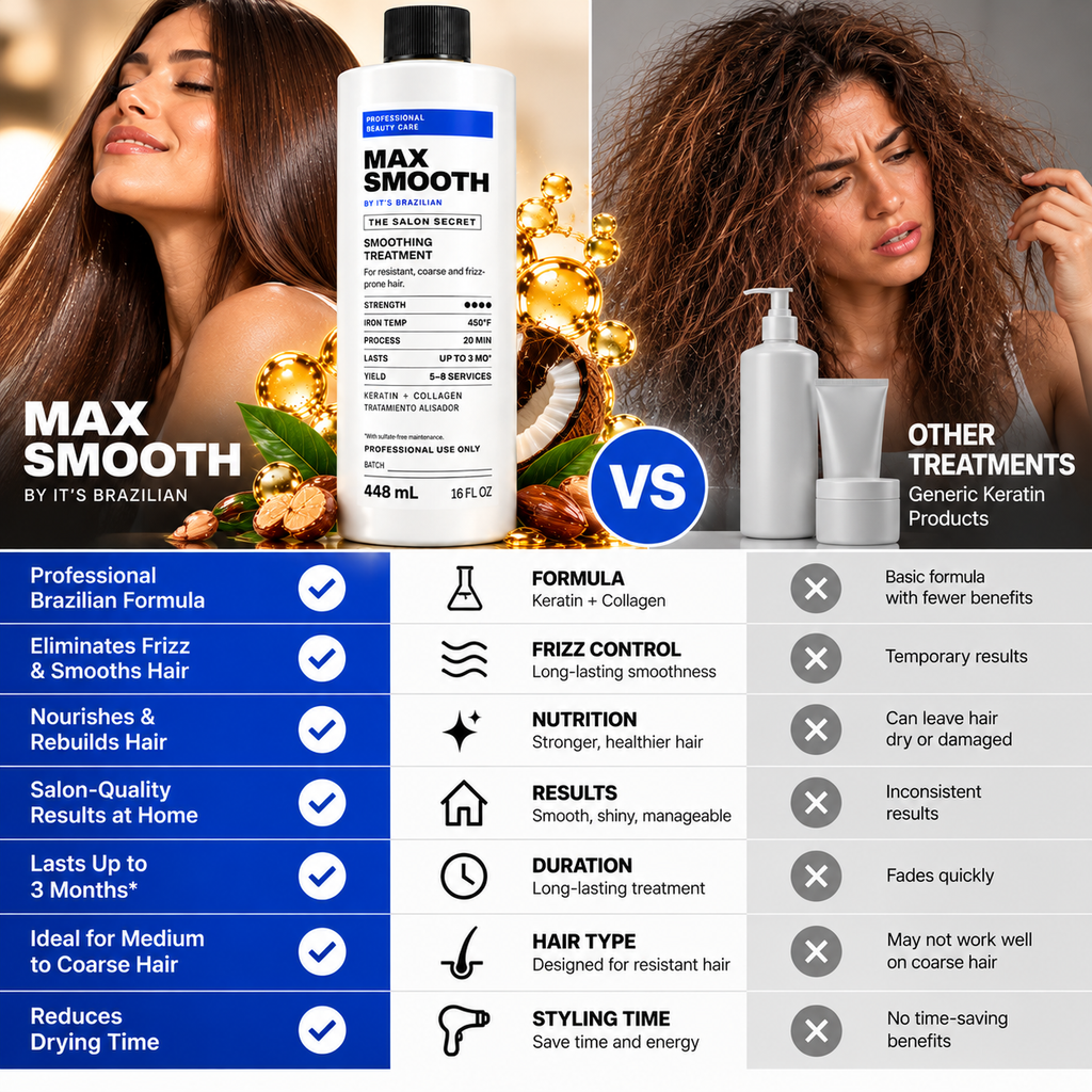MAX SMOOTH by It's Brazilian — Brazilian Keratin Smoothing Treatment (Alisador) + FREE 450°F Leave-In