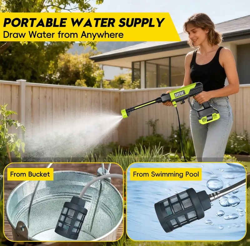 SEESE 21V Cordless Pressure Washer — Runs From a Bucket